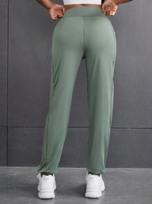 SHEIN Daily&Casual 女款寬鬆腰帶運動褲,設有手機口袋和彈性口袋 - 綠色 - 查看 6