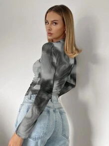 Siren Gaze Ladies' Tie Dye Slim Fit T-Shirt Winter Casual Spring - Grey - View 2