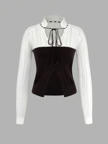 SHEIN Unity Suéter de mujer con bloqueo de color y abertura en el bajo para otoño e invierno - Multicolor - Ver 1