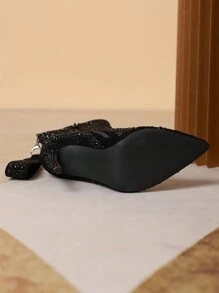 女性時尚高跟鞋短靴帶水鑽裝飾用品 - 黑色 - 查看 3