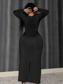 Slaydiva Plus Size Women's Hollow Out Dress - Black - View 4