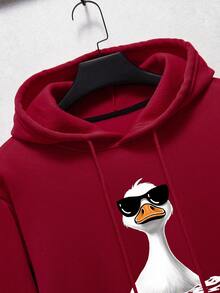 男款卡通印花帶帽長袖套頭衫,附拉緊繩 - 酒紅色 - 查看 6