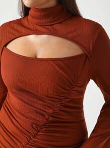 Michelle Vestido elegante de corte sirena con abertura y fruncido en el frente, para vacaciones, fiestas, cumpleaños, festivales, bodas y bailes de graduación - Rojo - Ver 8