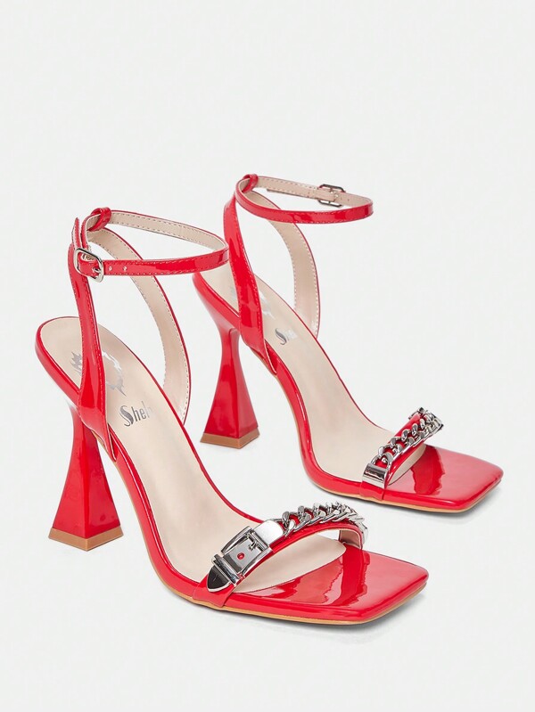 CUCCOO SZL Dames In de mode En Comfortabel Hoge hakken Sandalen Met Rood Gespiegeld Bandjes En Zilver Ketting