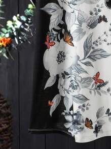 EMERY ROSE Women's Plus Size Short Sleeve T-shirt With Color Block Floral Print - White - View 5