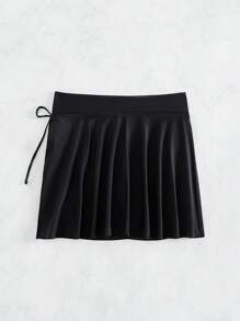 Swim SPRTY 女士純色腰帶裙比基尼泳褲 - 黑色 - 查看 6