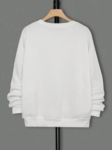 男士口號和花朵印花長袖運動衫 - 白色 - 查看 2