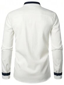 Manfinity Homme Loose Fit Men's Contrast Color Stand Collar Shirt - Army Green - View 2