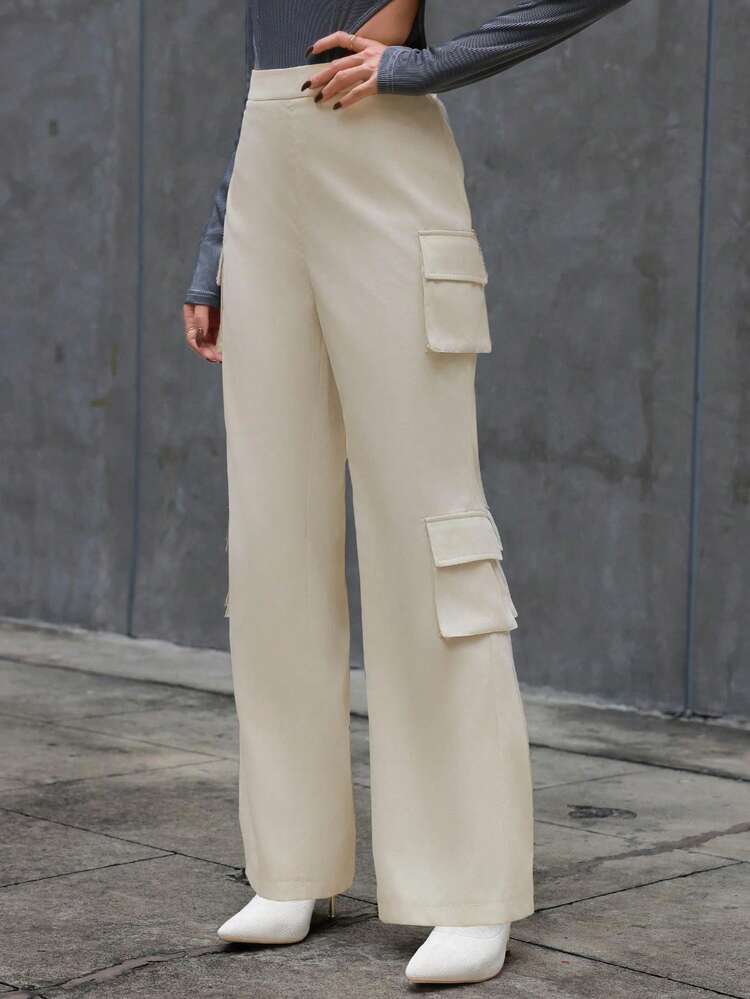 Ladies' Solid Color Cargo Style Long Pants