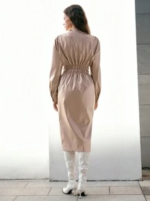 Anewsta Women's Tie Neck Fitted Waist Dress - Pink - View 2