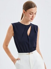 BizChic Women's Hollow Out Pleated Design Tank Top - Blue - View 1