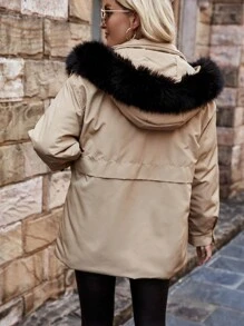 SHEIN LUNE Women's Hooded Padded Padded Coat Clothes Winter With Collar And Horn Button