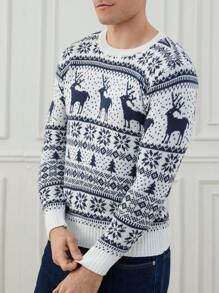 RueChic Men's Christmas Deer Pattern Long Sleeve Sweater - Multicolor - View 6