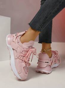 女士休閒圓頭平底運動鞋,甜美的粉紅色春季運動鞋 - 粉色 - 查看 3
