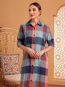 Seusyu Women's Plaid Shirt Dress Fall Cloth For Women - Multicolor - View 3