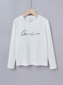 SHEIN 補間女孩寬鬆休閒字母印花 T 卹連帽保暖運動衛衣拼布細節運動褲兩件套 - 黑色 - 查看 2