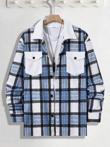 Manfinity Homme Men's Plus Size Grid Pattern Long Sleeve Casual Shacket - Multicolor - View 4