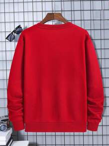 Manfinity Homme Loose-Fit Men's Round Neck Fleece Sweatshirt With Letter Patterns - Red - View 2