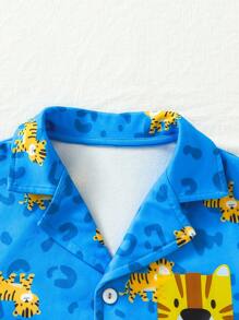 Boys' Fun Tiger Print Comfortable Pajama Set - Blue - View 5