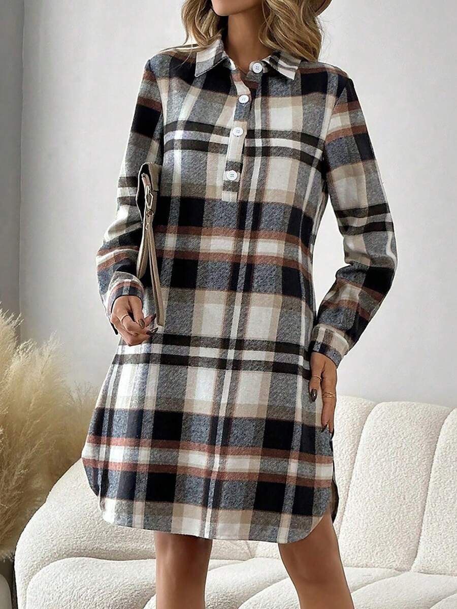 SHEIN LUNE Kẻ sọc Tay áo dài Đầm - Nhiều màu - Xem 1