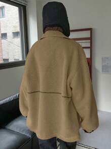 DAZY 對比邊飄落肩貓熊外套 - 駝色 - 查看 2