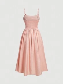 SHEIN MOD Women's Solid Color Ruched Bust Strap Cami Dress - Pink - View 2