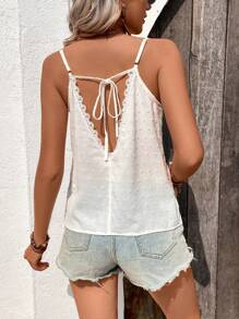 SHEIN Holidaya Áo khoác và áo lót dành cho xe tăng nữ Tương phản ren Buộc lại màu trơn Giải trí - trắng - Xem 4