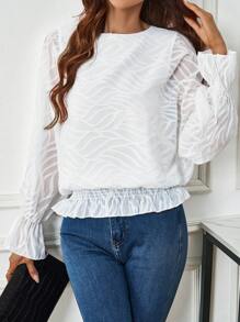 SHEIN LUNE قميص بأكمام مكسوفة وقماش مموج بلون سادة - أبيض - مشاهدة 4