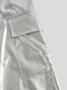 ROMWE MEN Grunge Punk Men's Drawstring Belt Pu Leather Utility Cargo Pants, School - Silver - View 3