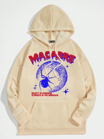 Street Life Sudadera con capucha para hombre con estampado de araña y texto, con cordón, para Halloween