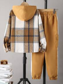 2入組童裝休閒格紋長袖套裝 - 黃色 - 查看 2