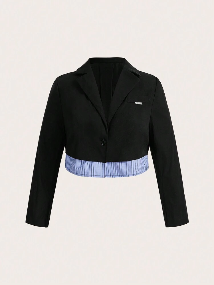 Ladies Plus Size Color Block Short Blazer
