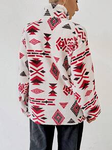 SHEIN Essnce Women's Geometric Printed Half-zip Kangaroo Pocket Sweatshirt With Zipper - White - View 2