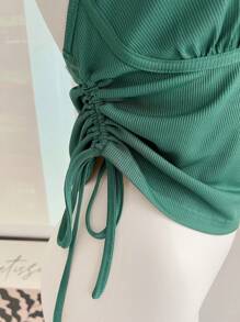 Flirla Plus Size Women's Drawstring Ruched Striped Camisole Tank Top - Multicolor - View 7