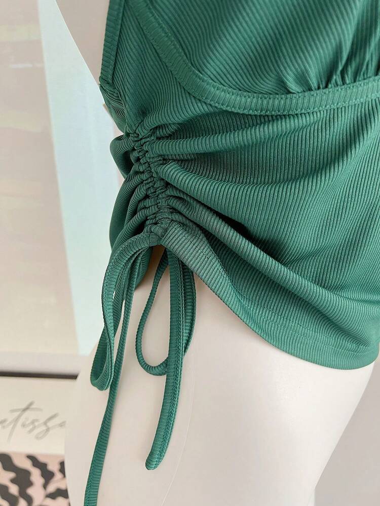 Plus Size Women's Drawstring Ruched Striped Camisole Tank Top