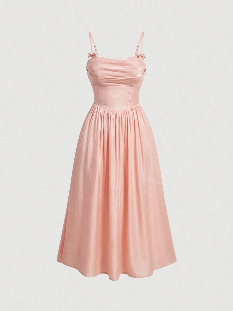 SHEIN MOD Women's Solid Color Ruched Bust Strap Cami Dress - Pink - View 1