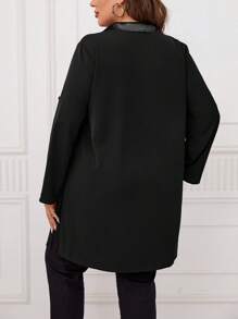 EMERY ROSE Plus Size Roll-up Sleeve Side Split Shirt - Black - View 2