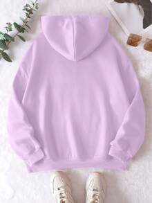 SHEIN EZwear 大码女式卫衣，印有泰迪熊和字母图案 - 淡紫色 - 查看 2