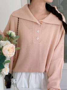 DAZY Ladies' Solid Color Batwing Sleeve Sweater - Pink - View 3