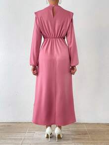 SHEIN Privé Women's Lantern Sleeve Dress With Draped Design - Dusty Pink - View 2