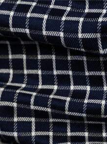 Men Plaid Button Up Shirt - Navy Blue - View 3