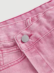 SHEIN MOD Wraparound Pink Denim Skorts With Gradual Waist - Pink - View 4