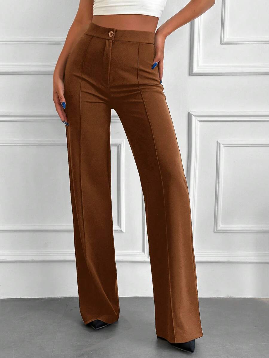 EURMUSE Pantalones rectos de cintura alta - Camel - Ver 1