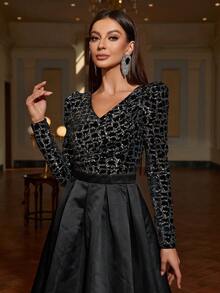 Faeriesty Gigot Sleeve Contrast Sequin Formal Dress - Black - View 6