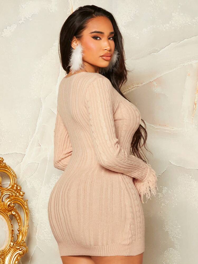 Sexy Clubwear New Year'S Eve Dress, Valentine's Day Christmas Women Clothing, Ugly Christmas Sweater, Tassel Long Sleeve Twisted Lady Sweater Dress