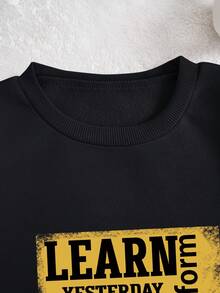 INAWLY 圓領長袖休閒衛衣,帶有文字印花 - 黑色 - 查看 4