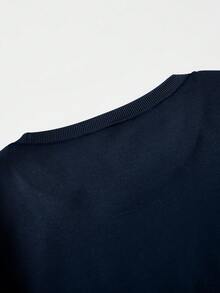 男士加大號字印花圓領休閒運動衫 - 藏蓝色 - 查看 5