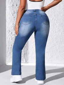 SHEIN EZwear Kích thước lớn Thon gọn Quần denim - Rửa nhẹ - Xem 2