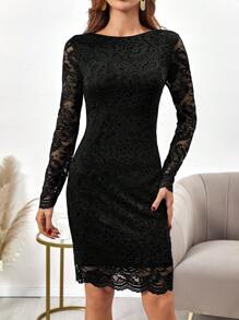 SHEIN Clasi Vestido De Encaje Elegante Para Mujer - Negro - Ver 6