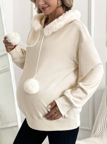 SHEIN 带球装饰的孕妇连帽衫，适合冬季